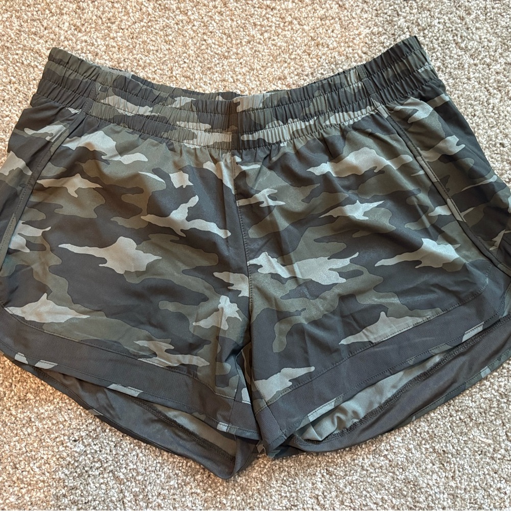 Athleta Green Athletic Shorts with Camouflage Design